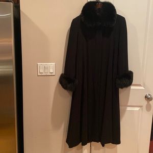 Black wool rabbit fur trimmed coat